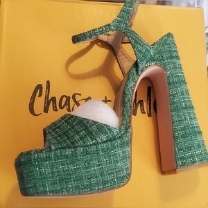 Chase + Chloe (Rosetta-3 Size 7) Green Textured Platform Heels